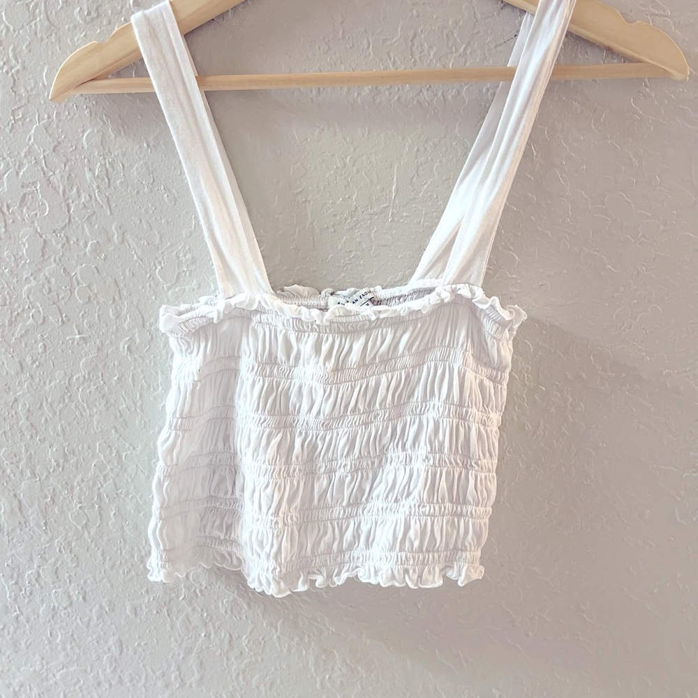 American Eagle Womens white scrunch crop top tank top size XS